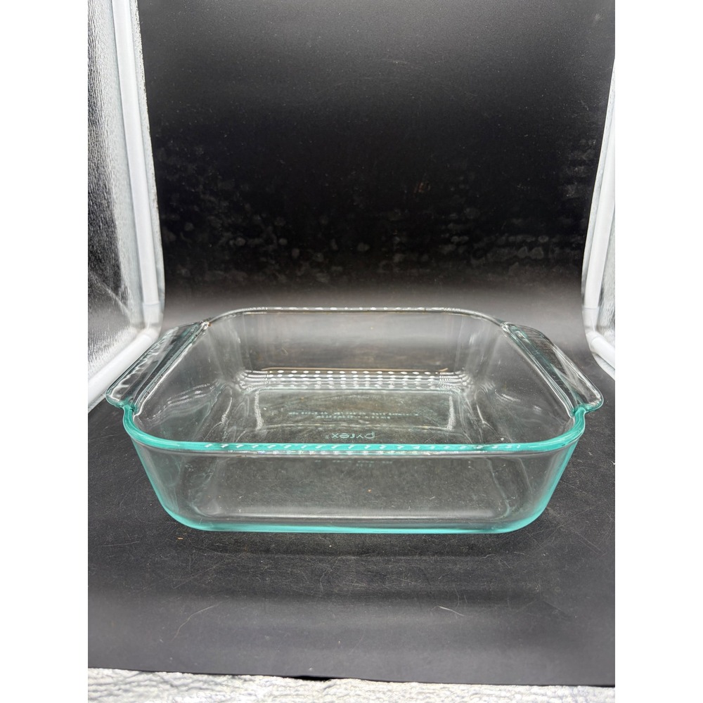 Pyrex 222 Clear Glass Square Baking Dish 8 inch 2 Quart with Handles